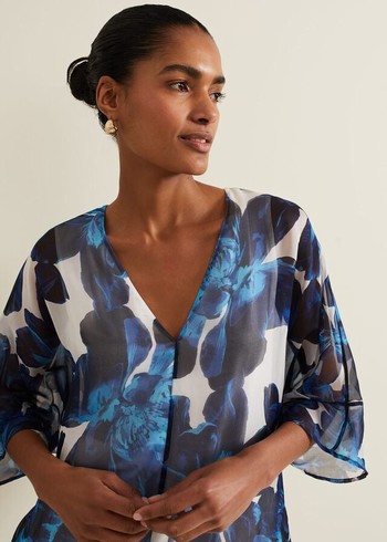 Phase Eight Syra Silk Shirts Blue USA | 6471029-NG